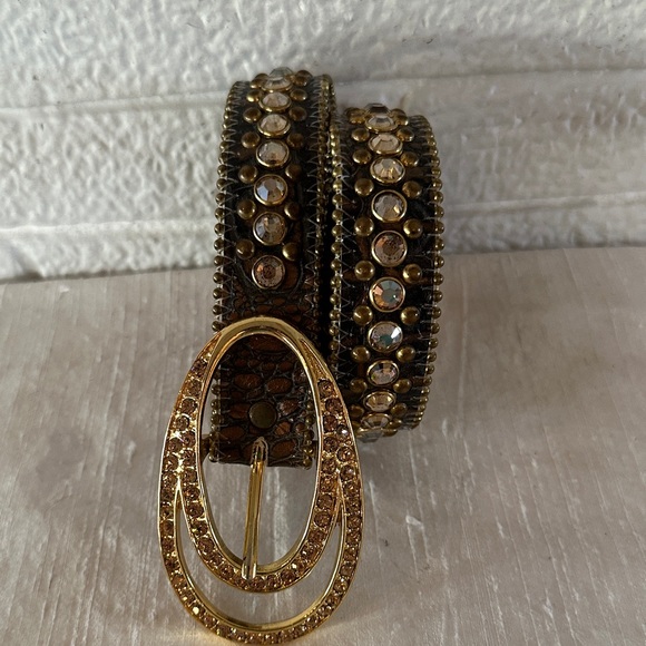 B.B. SIMON RHINESTONE LEATHER BELT EUC LARGE main image 5